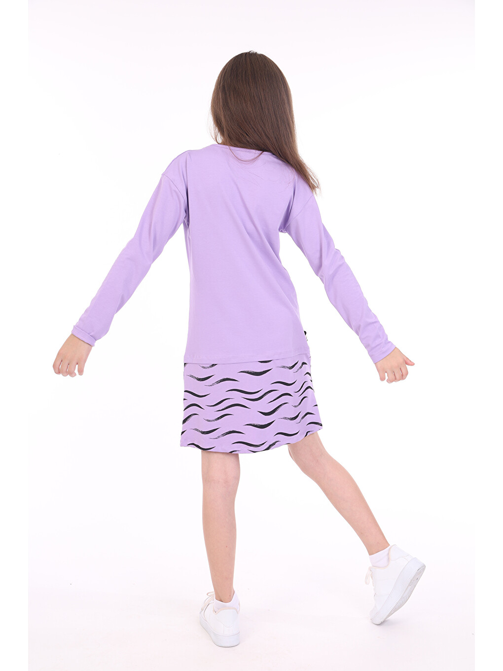 Lila Kız Çocuk Baskılı Elbise-3
