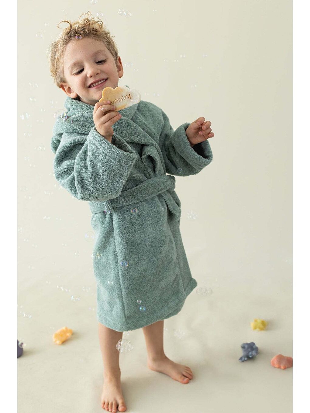 Yeşil Tiny Bear Organik Pamuk Çocuk Bornoz Mint