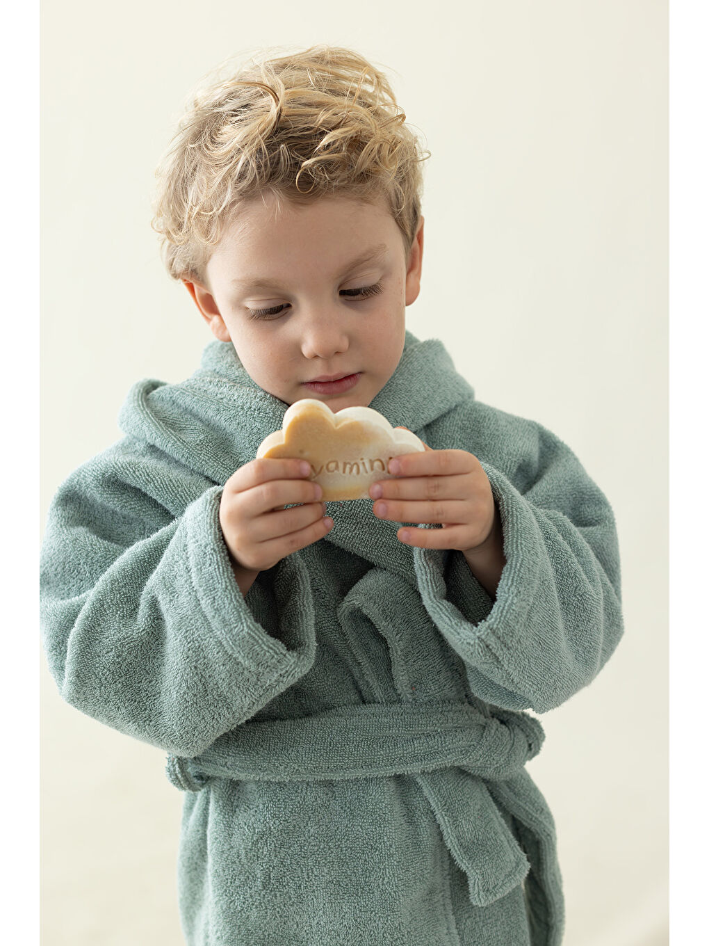 Yeşil Tiny Bear Organik Pamuk Çocuk Bornoz Mint-2