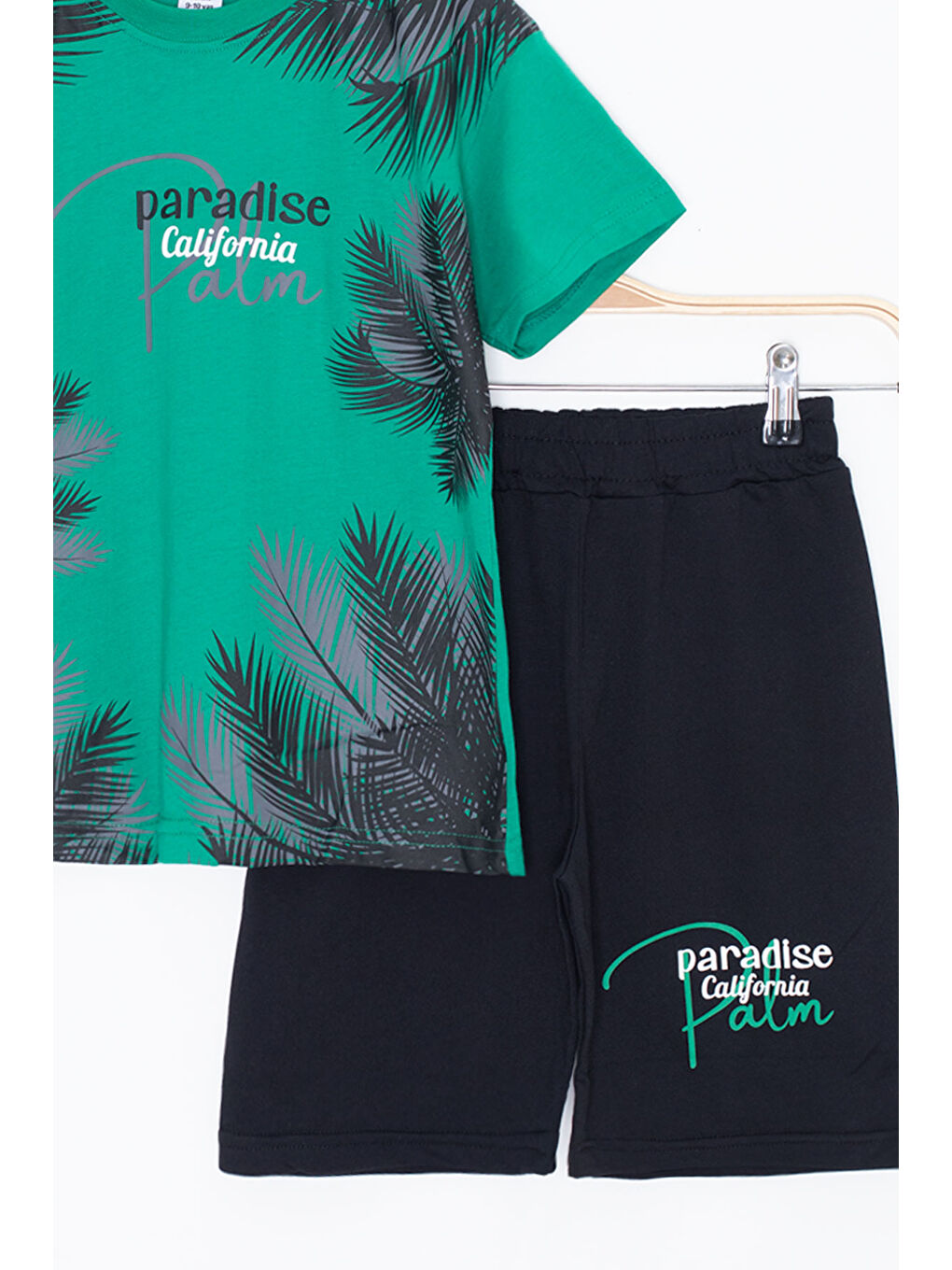 Yeşil Paradise Yazılı Erkek Çocuk Şortlu 2li Takım 20642-2