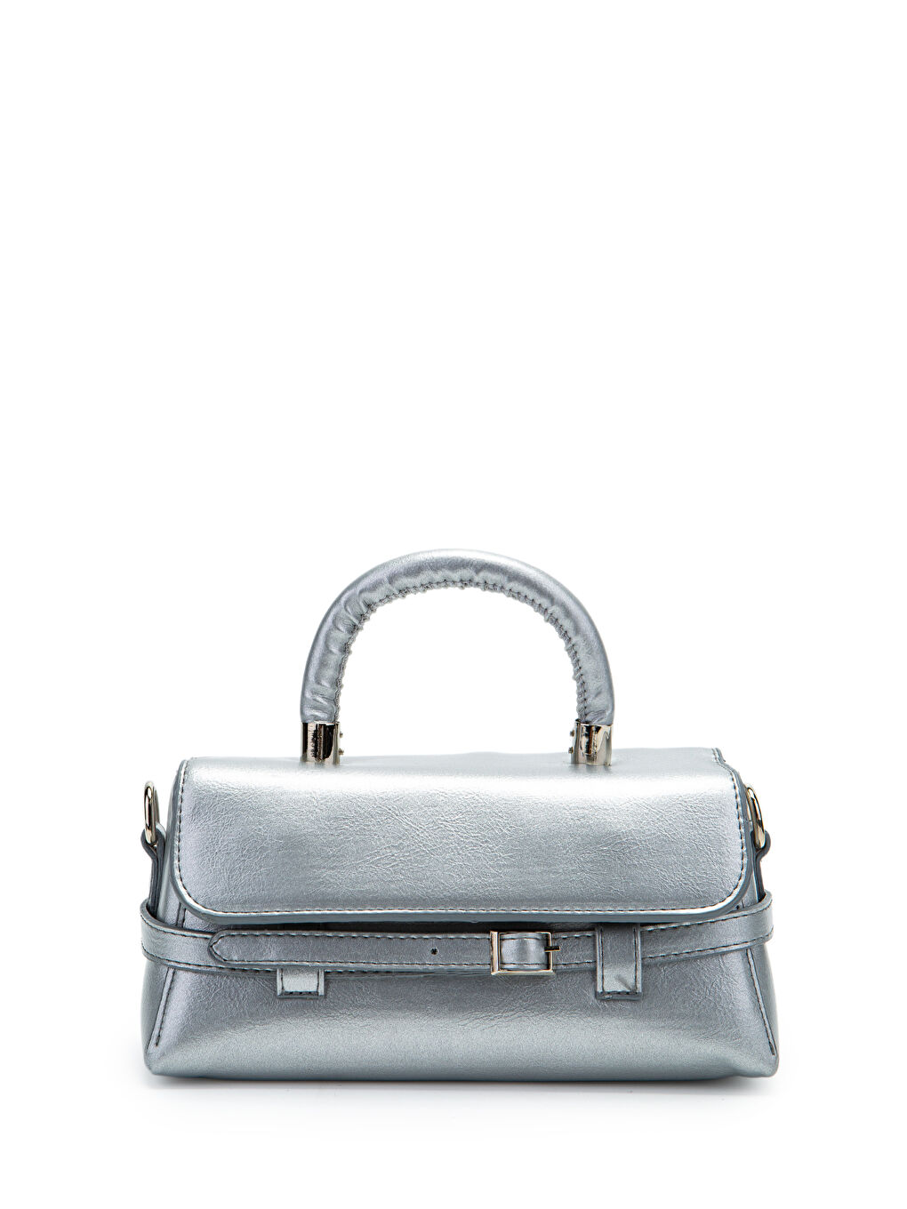 Gri Kemer Detaylı Suni Deri Kadın Çapraz Çanta Nora Silver