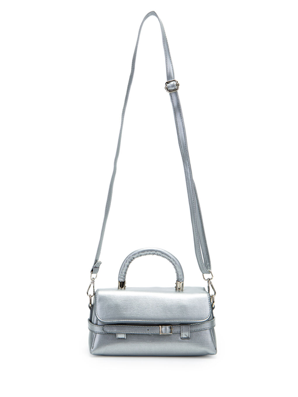 Gri Kemer Detaylı Suni Deri Kadın Çapraz Çanta Nora Silver-1