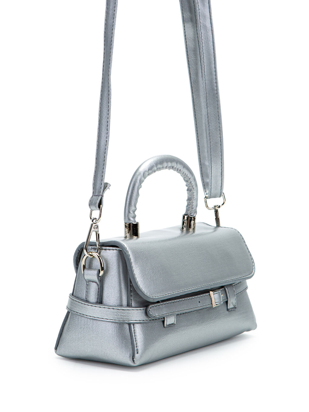 Gri Kemer Detaylı Suni Deri Kadın Çapraz Çanta Nora Silver-3