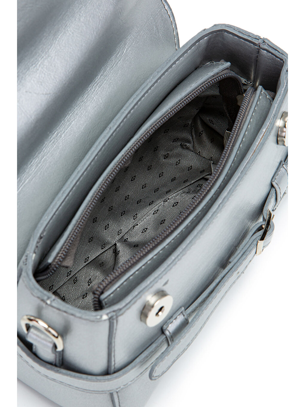 Gri Kemer Detaylı Suni Deri Kadın Çapraz Çanta Nora Silver-4