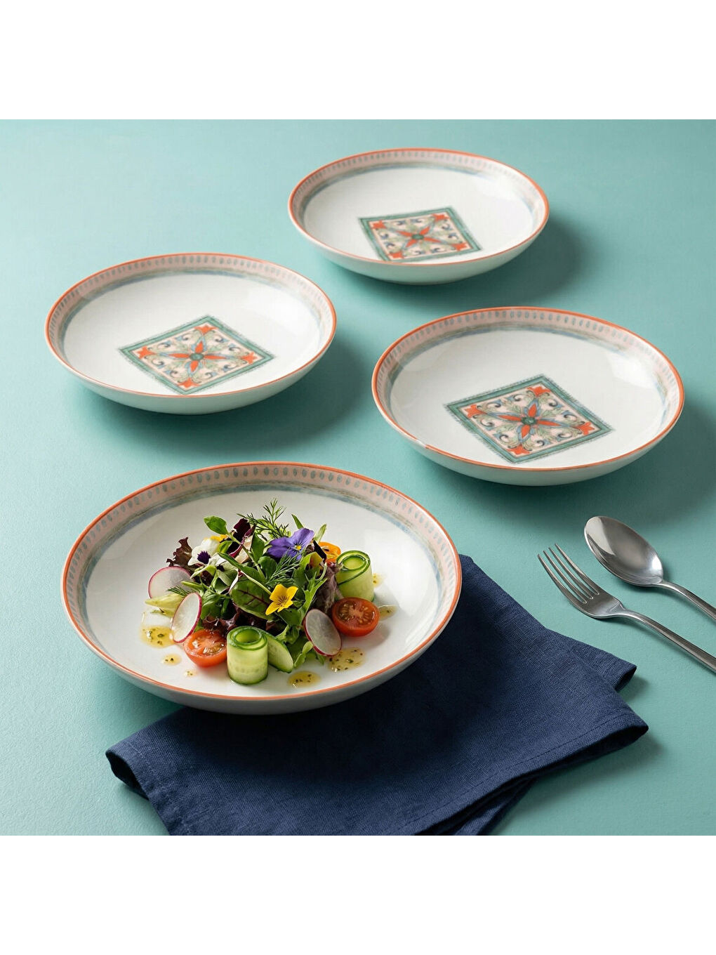 Ekru Camelia Rustik 4 Kişilik Çukur Tabak 3033-3