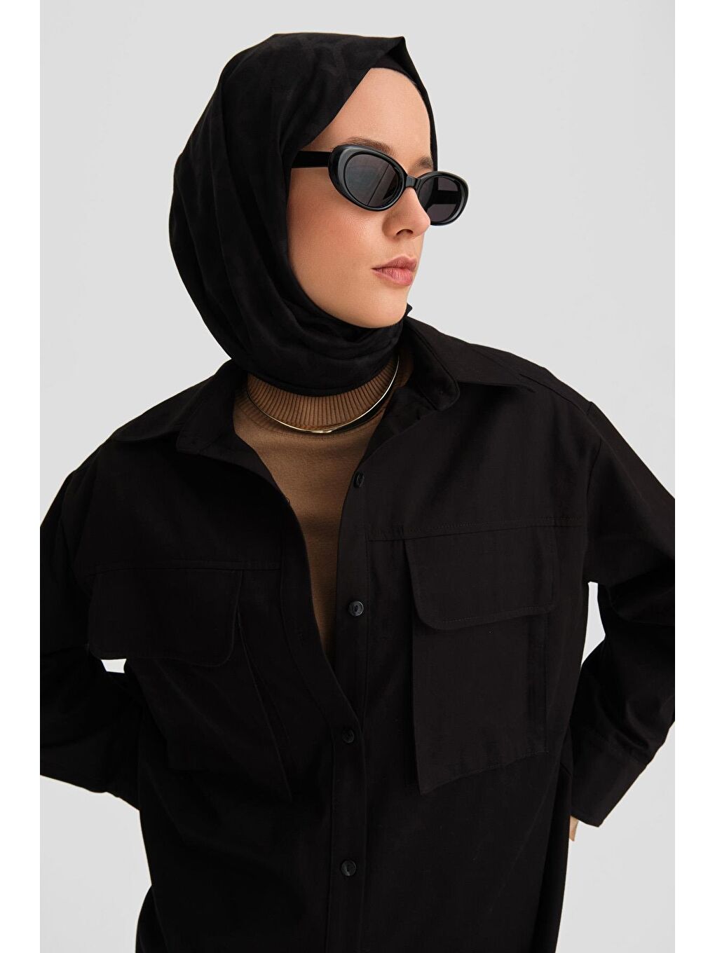 Cepli Gabardin Gömlek Ceket 24K3603 Siyah-2