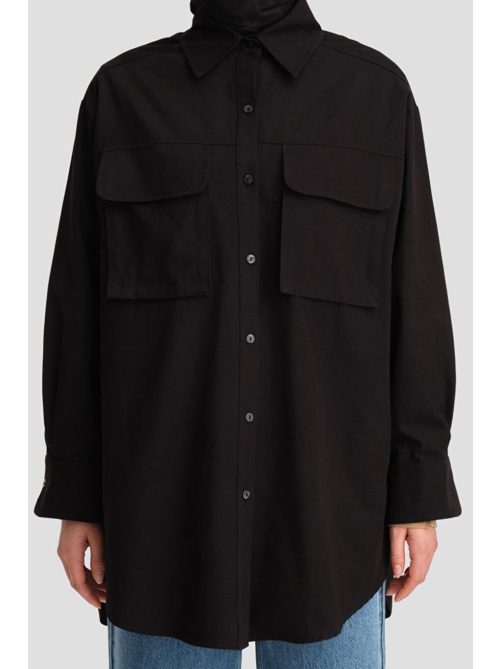 Cepli Gabardin Gömlek Ceket 24K3603 Siyah-4