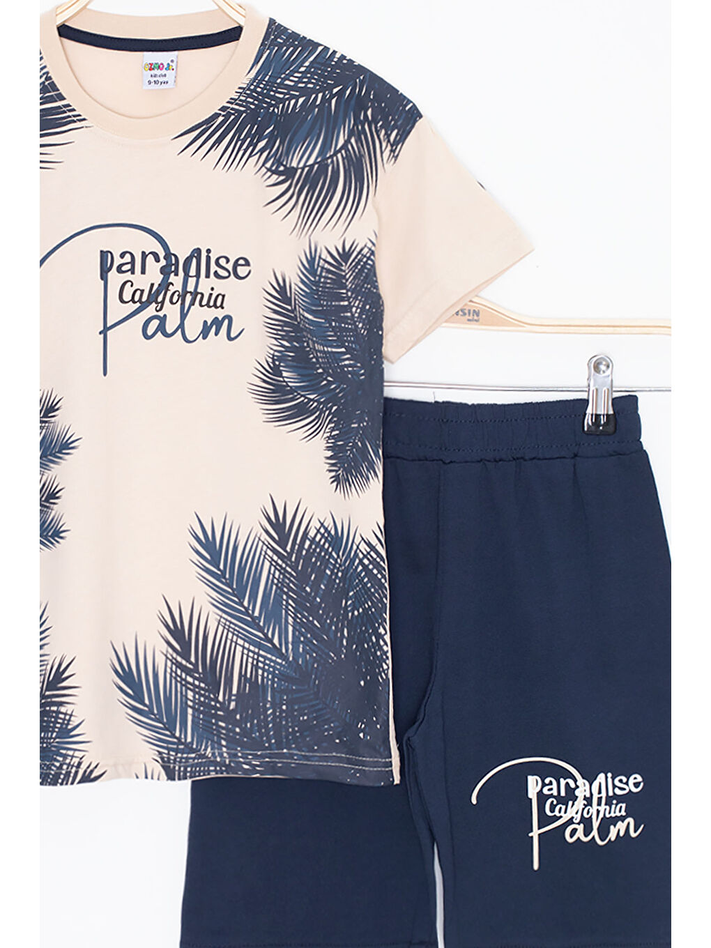 Ekru Krem Paradise Yazılı Erkek Çocuk Şortlu 2li Takım 20641-2