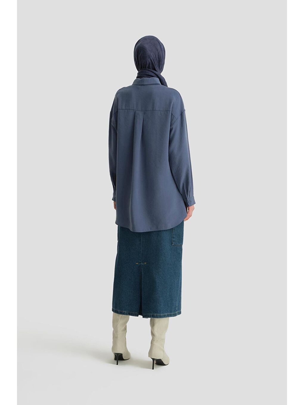 Mavi Cep Kapaklı Oversize Gömlek Ort3635 İndigo-3