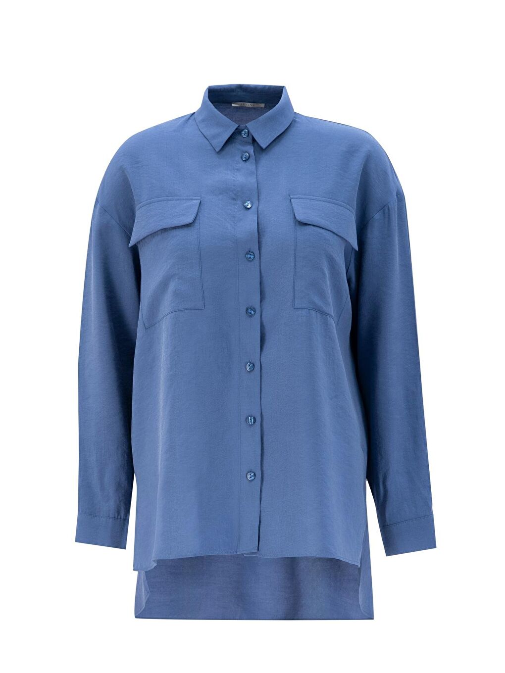 Mavi Cep Kapaklı Oversize Gömlek Ort3635 İndigo-4