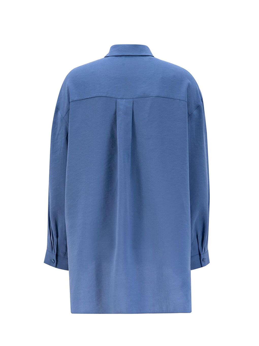 Mavi Cep Kapaklı Oversize Gömlek Ort3635 İndigo-5