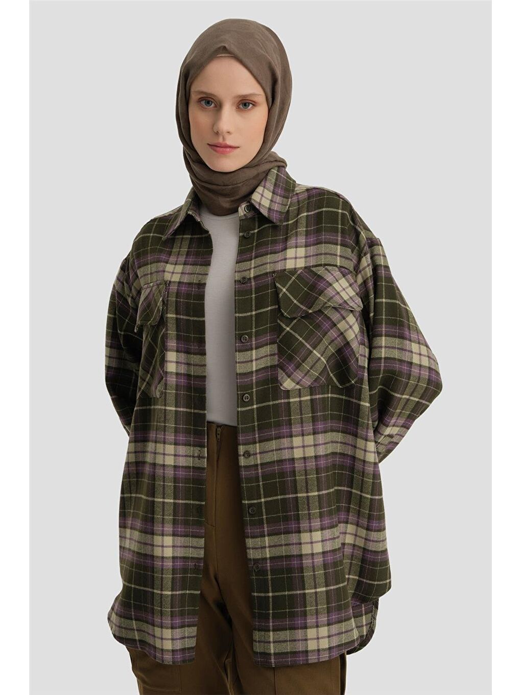 Kapaklı Cepli Oduncu Gömlek Ort3637 Haki-2