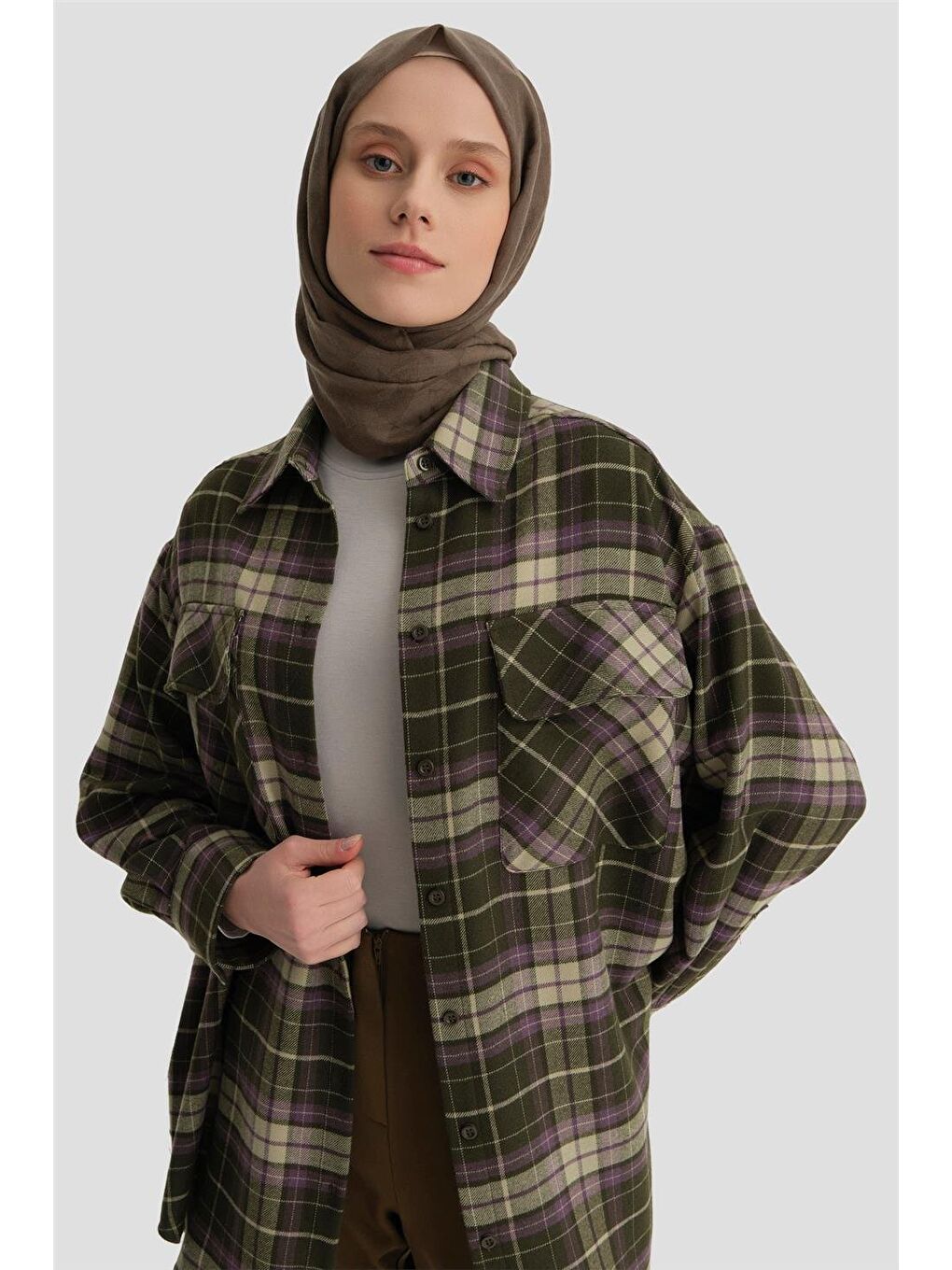 Kapaklı Cepli Oduncu Gömlek Ort3637 Haki-3