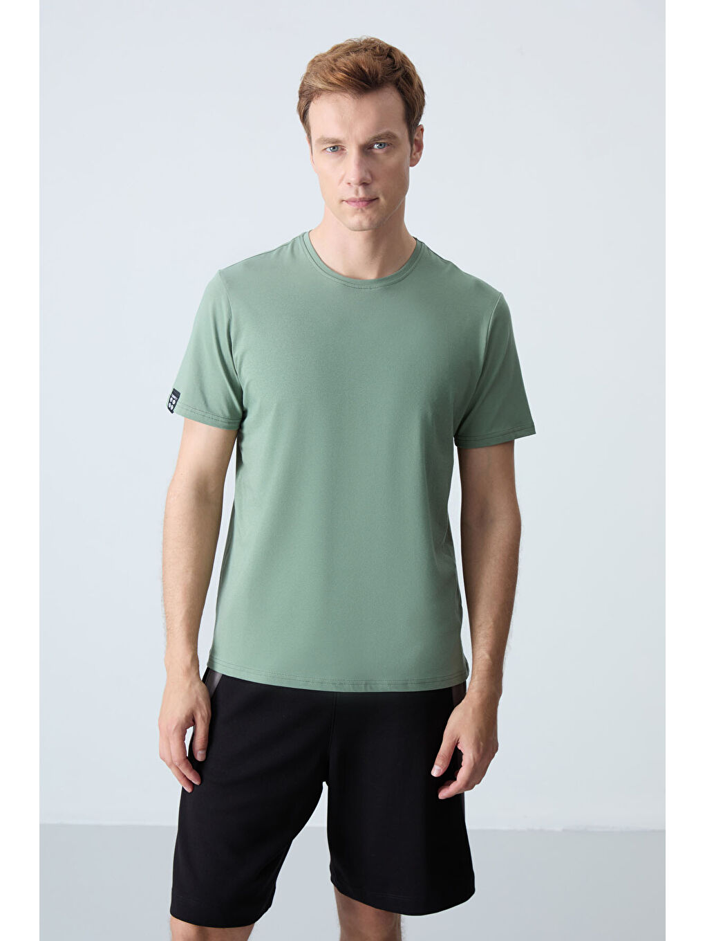 Kahverengi Açık Yeşil Erkek Basic Kısa Kol Standart Kalıp O Yaka Büyük Beden Tişört - 87911