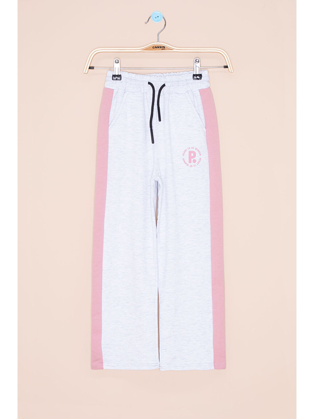 Açık Gri Garnili Geniş Paça Kız Çocuk Beli Lastikli Eşofman Altı 20632