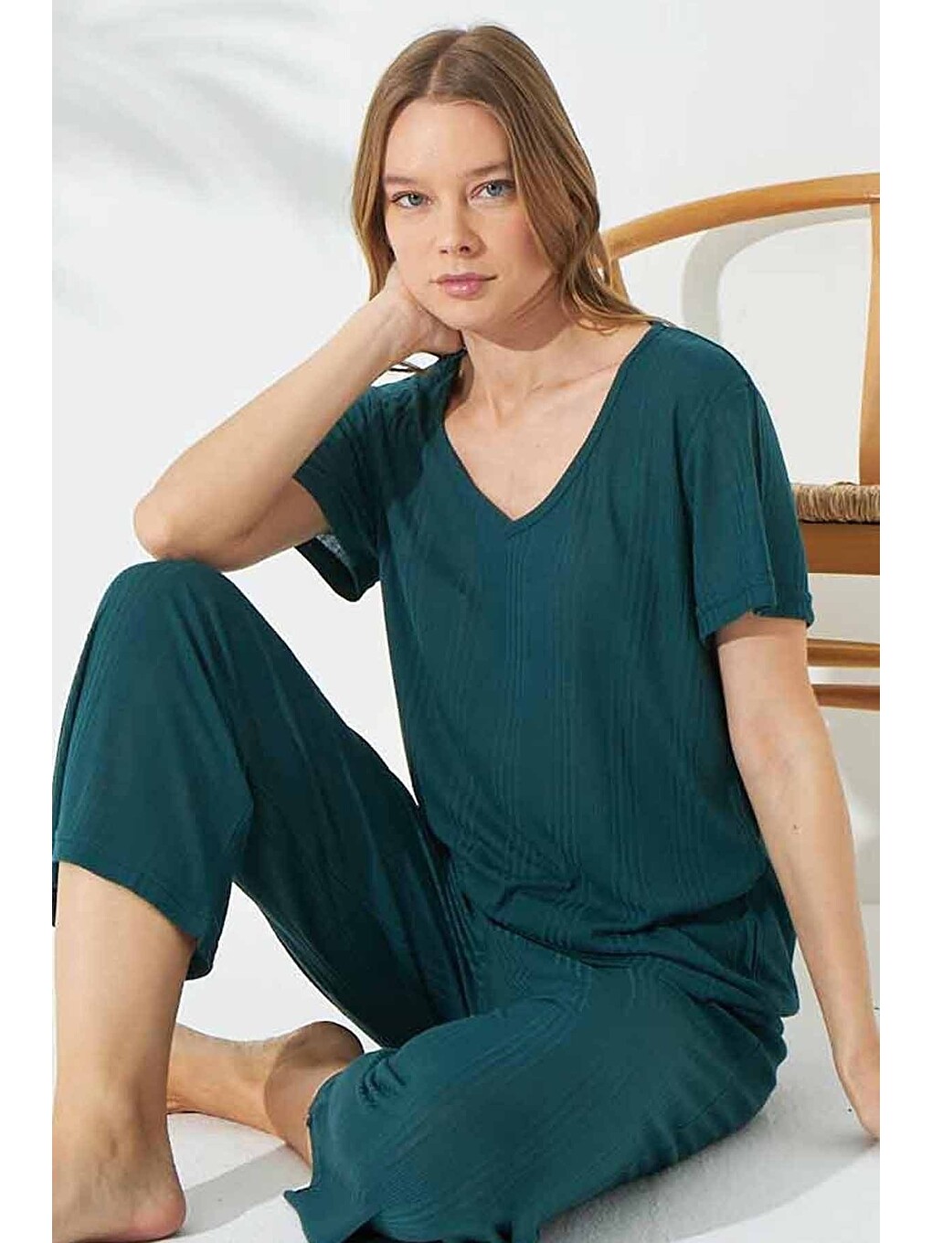 Yeşil Soft Touch Ince Örme Pijama Takım