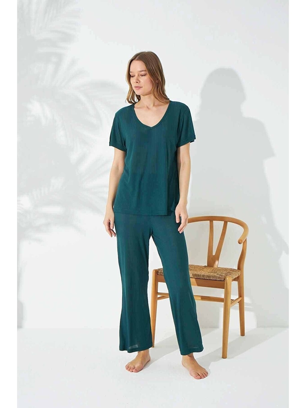 Yeşil Soft Touch Ince Örme Pijama Takım-1