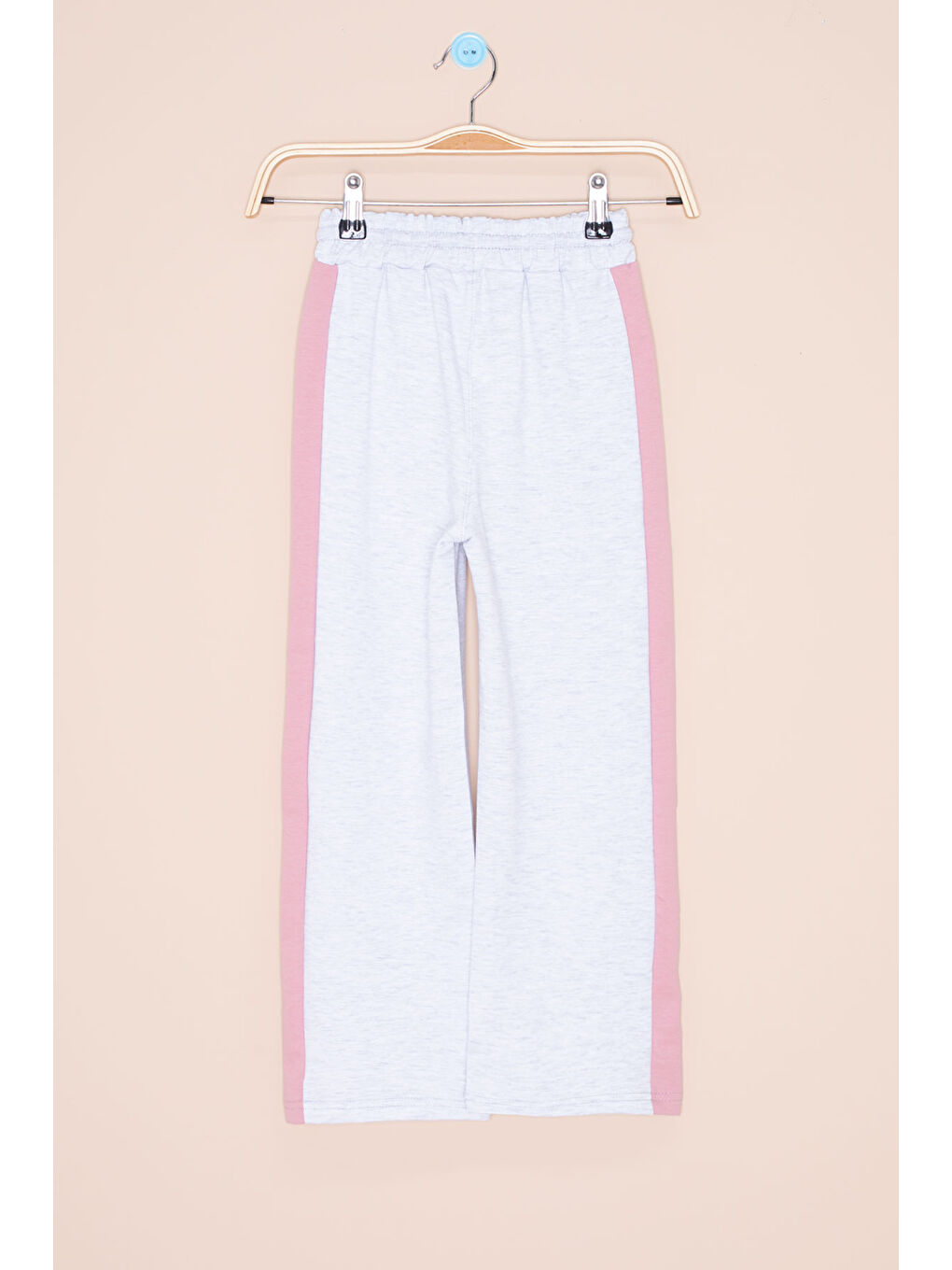 Açık Gri Garnili Geniş Paça Kız Çocuk Beli Lastikli Eşofman Altı 20632-1