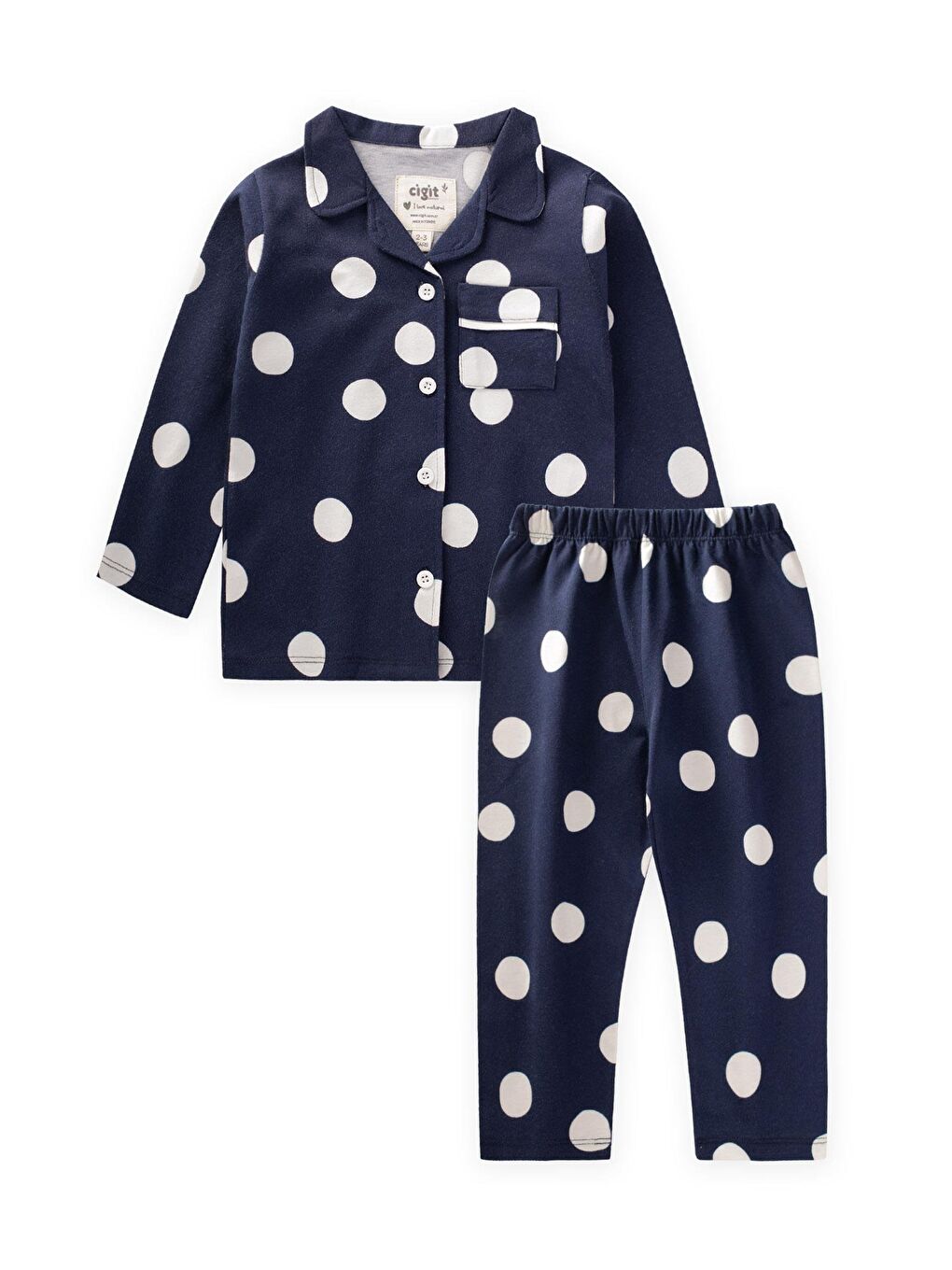 CİGİT Puantiye Detaylı Pijama Takım 2-8 Yaş Lacivert