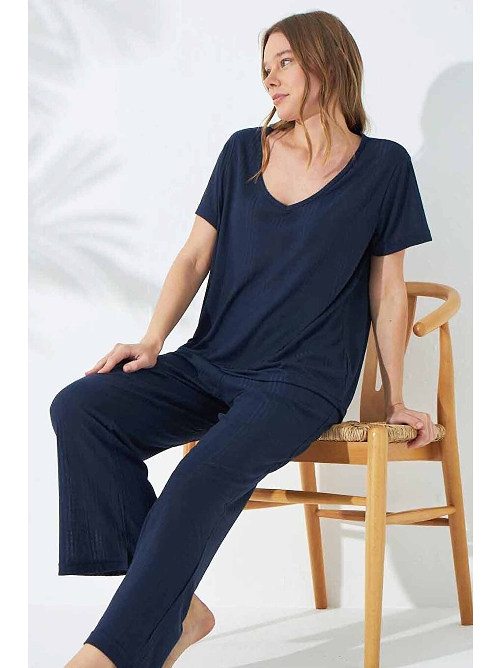 Lacivert Soft Touch Ince Örme Pijama Takım