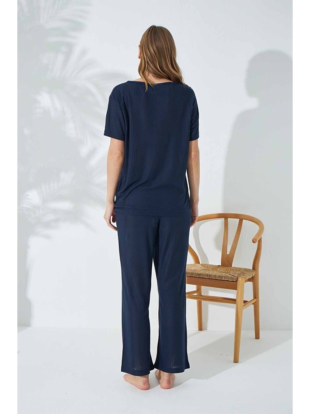 Lacivert Soft Touch Ince Örme Pijama Takım-2