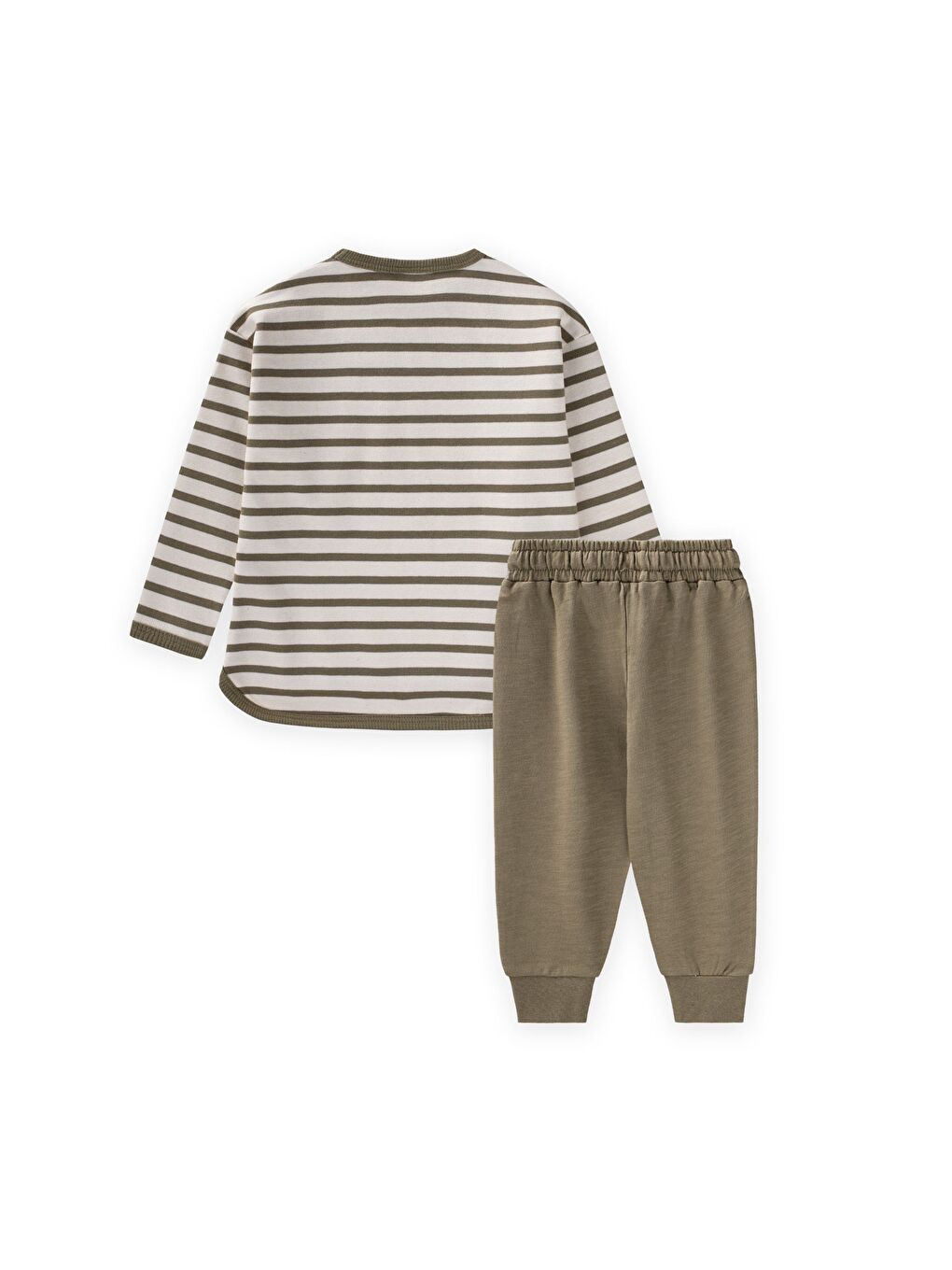 Yeşil Çizgili Sweatshirt Takım 1-7 Yaş Olive-1