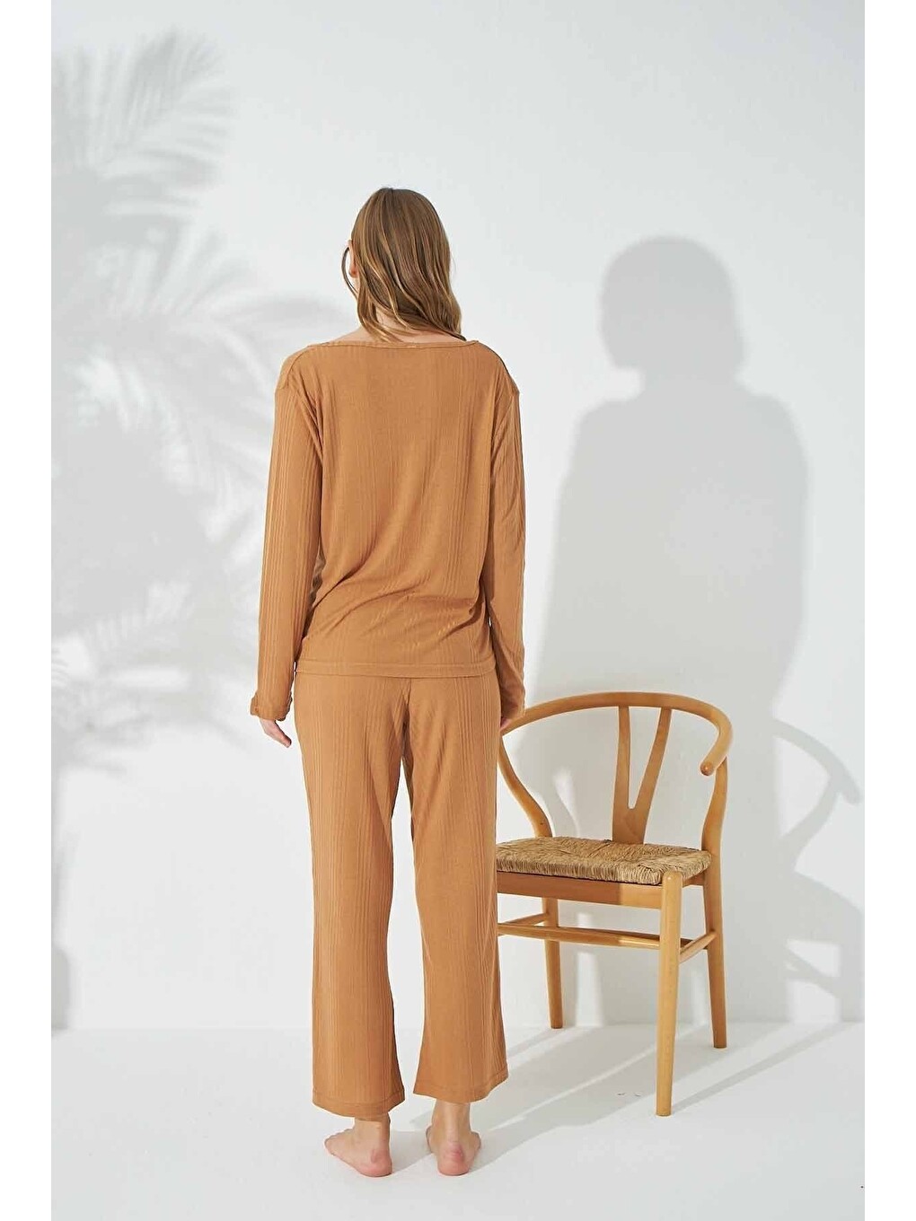 Kahverengi Soft Touch Ince Örme Pijama Takım-2