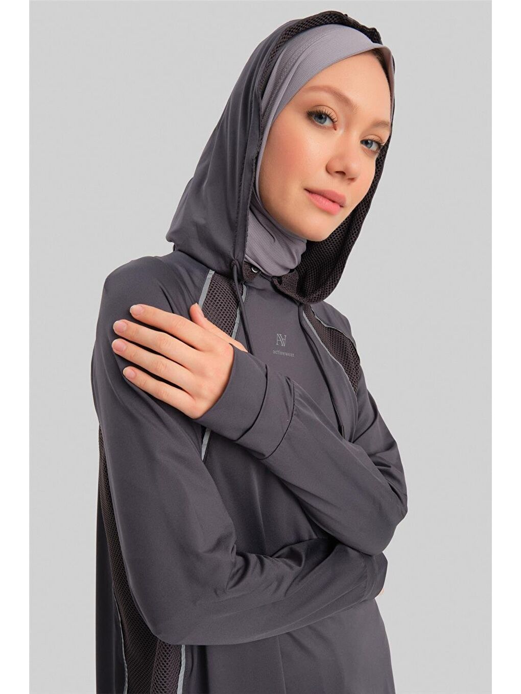 Gri Seyyar Kapüşonlu Parmak Ve Kordon Detaylı Tunik 23K4735 Antrasit-3