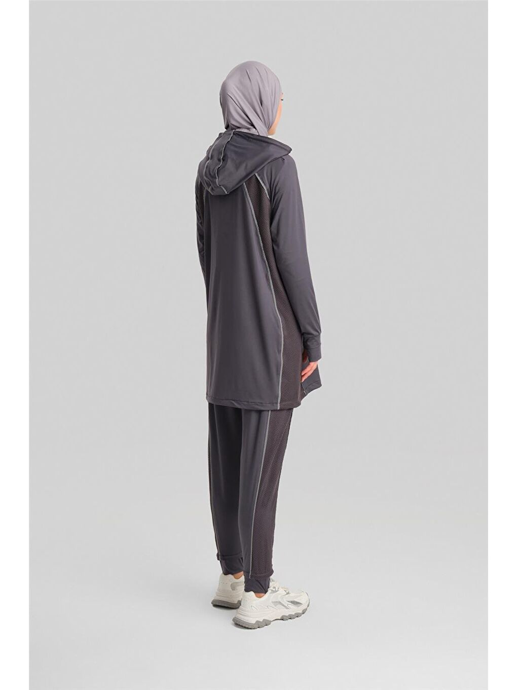 Gri Seyyar Kapüşonlu Parmak Ve Kordon Detaylı Tunik 23K4735 Antrasit-6