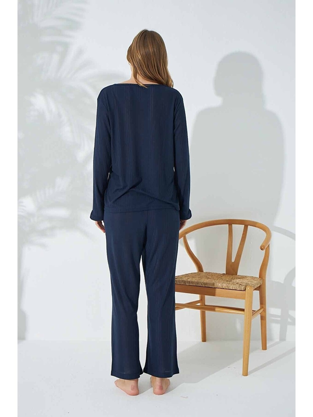 Lacivert Soft Touch Ince Örme Pijama Takım-2