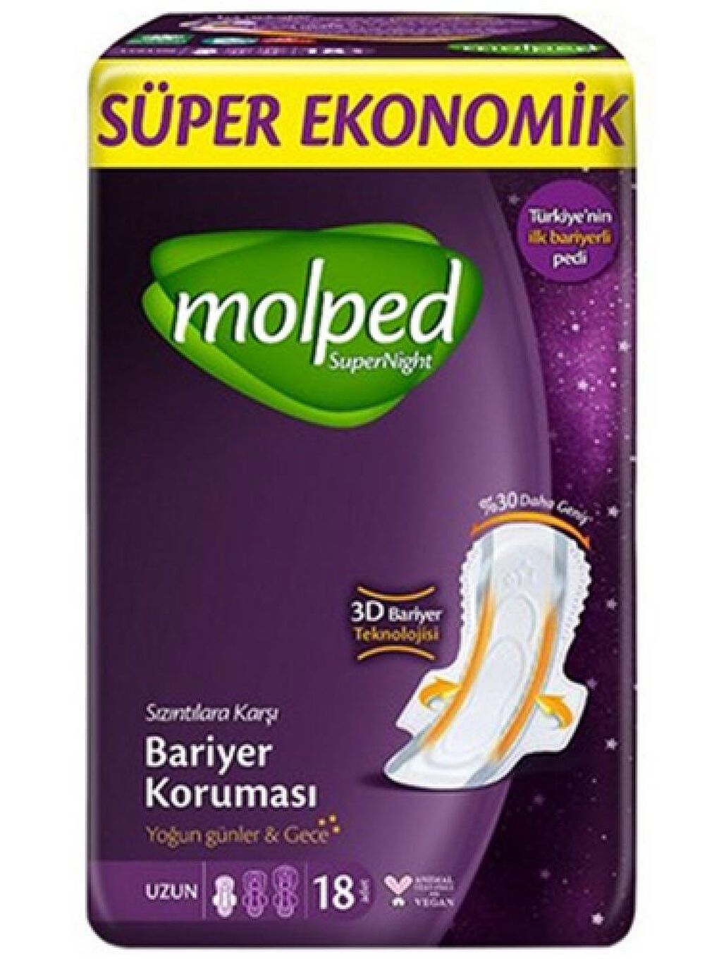 Molped Renksiz Supernight Uzun Süper Ekonomik Ped 18 li