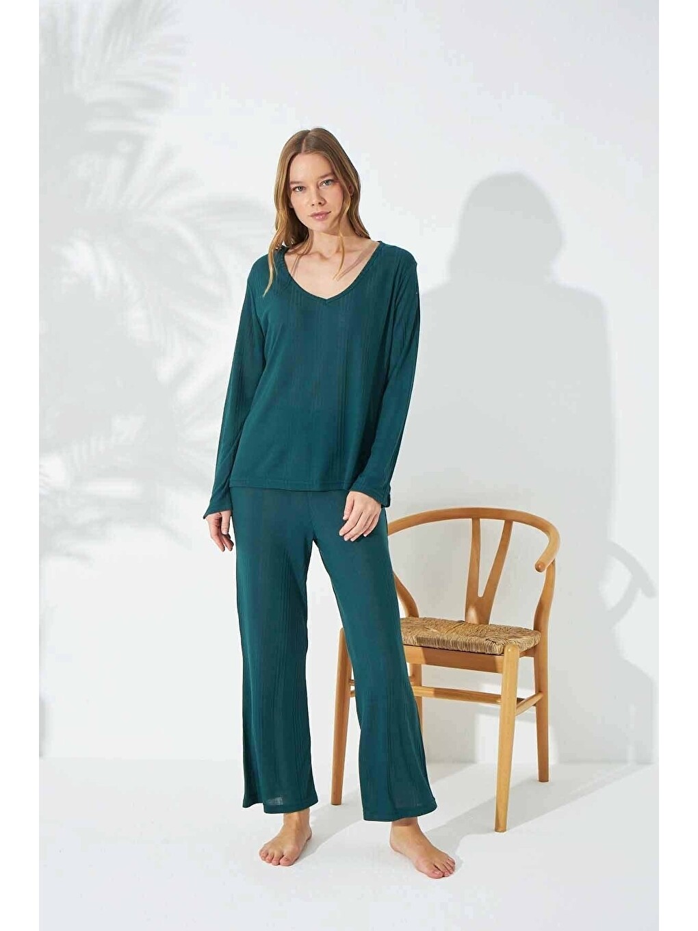 Yeşil Soft Touch Ince Örme Pijama Takım-1