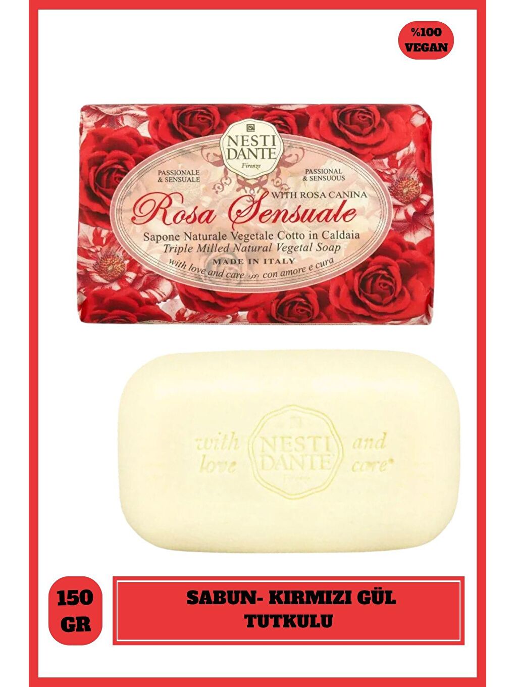 Nesti Dante Renksiz Sabun Le Rose Sensuale Kırmızı Gül Suyu ve Kokulu Vegan Bakım 150 g