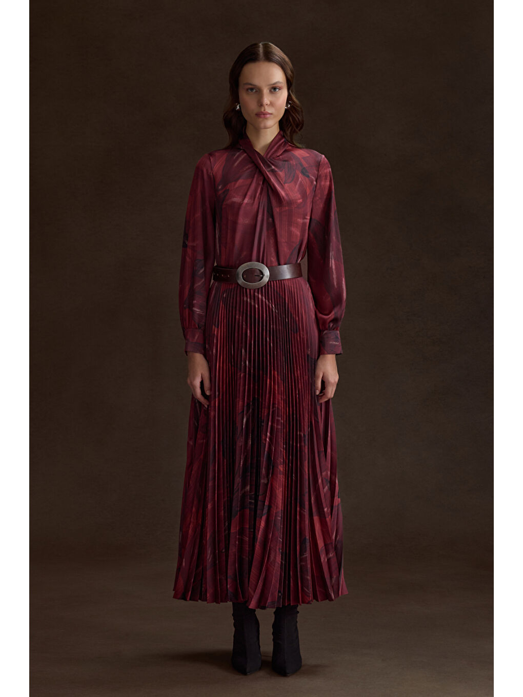 Bordo Piliseli Desenli Etek-2