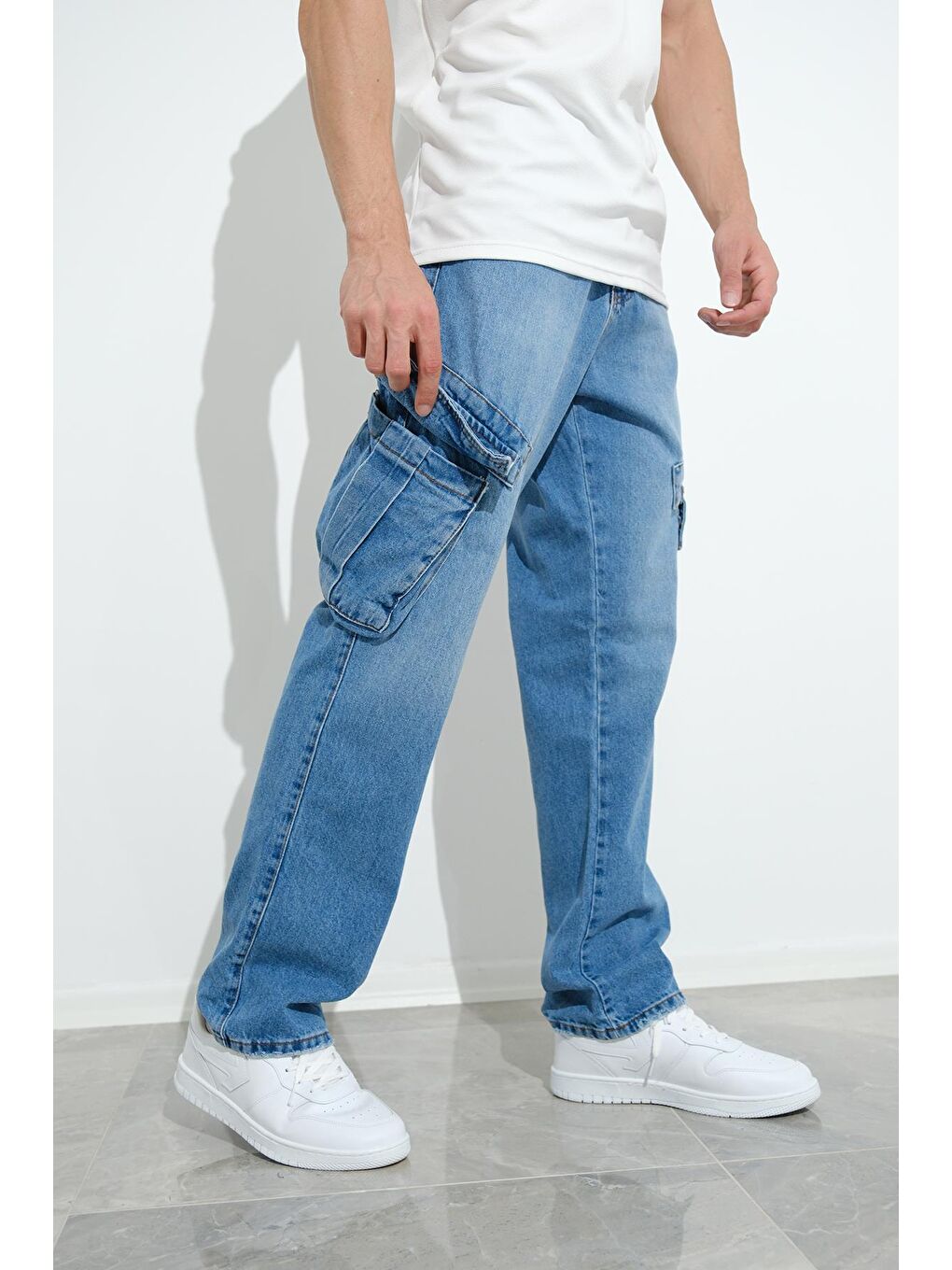 Oksit Mavi Fierello Kargo Cepli Bol Kesim Baggy Fit Jean Pantolon - 2