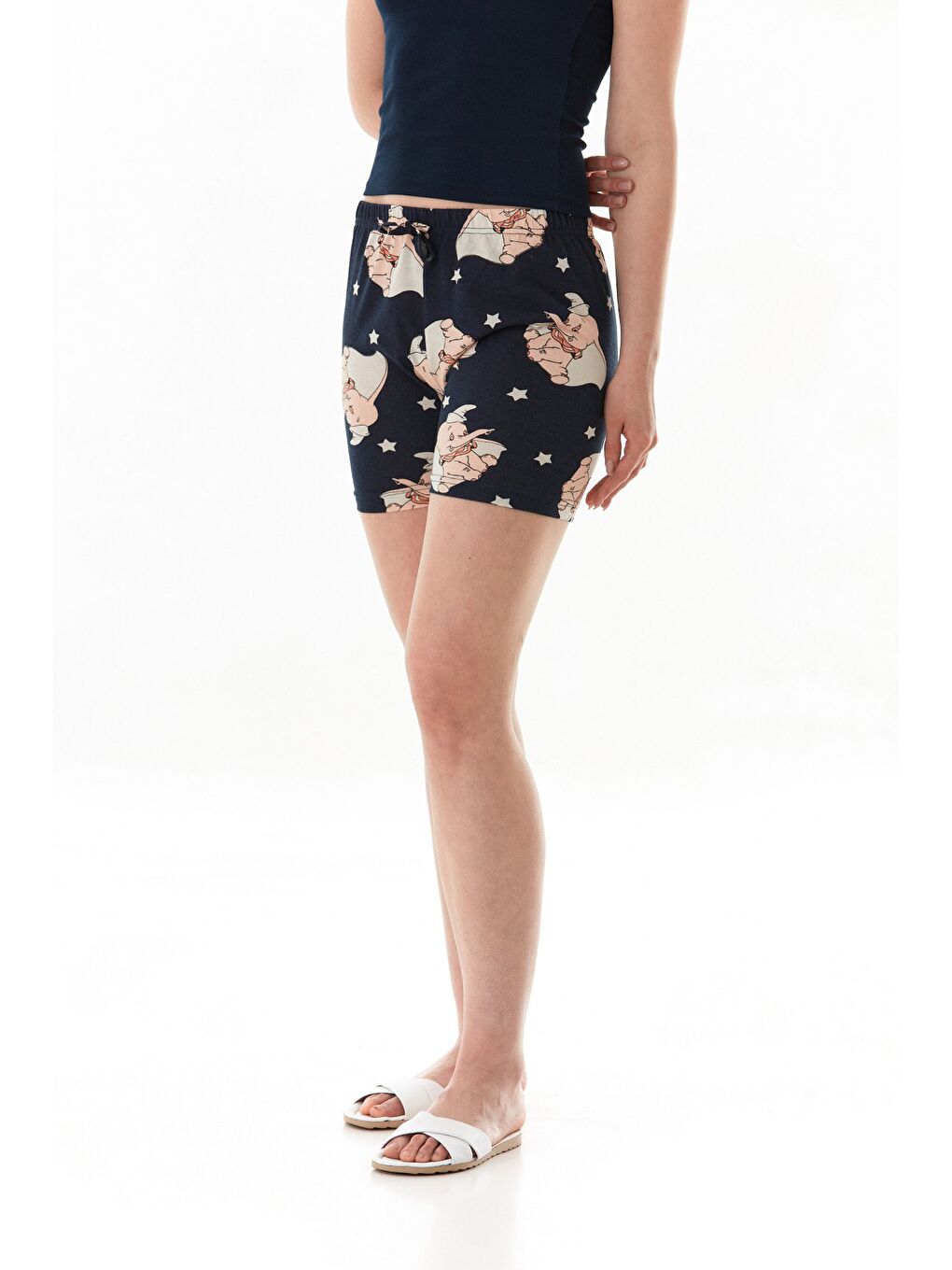 Mavi Fil Baskılı Beli Bağcıklı Şort-3