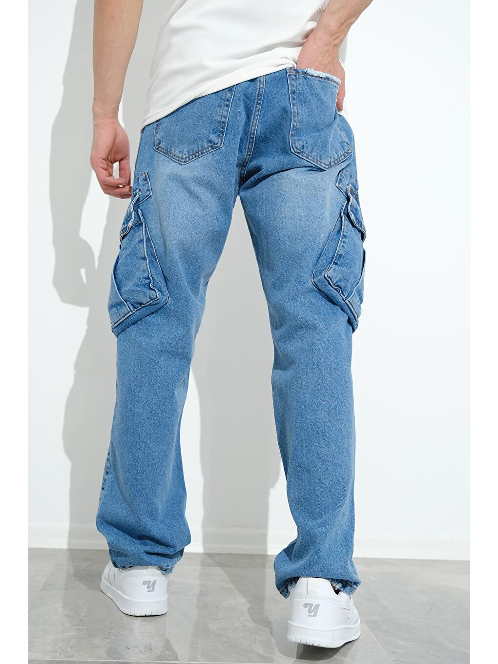 Oksit Mavi Fierello Kargo Cepli Bol Kesim Baggy Fit Jean Pantolon - 5