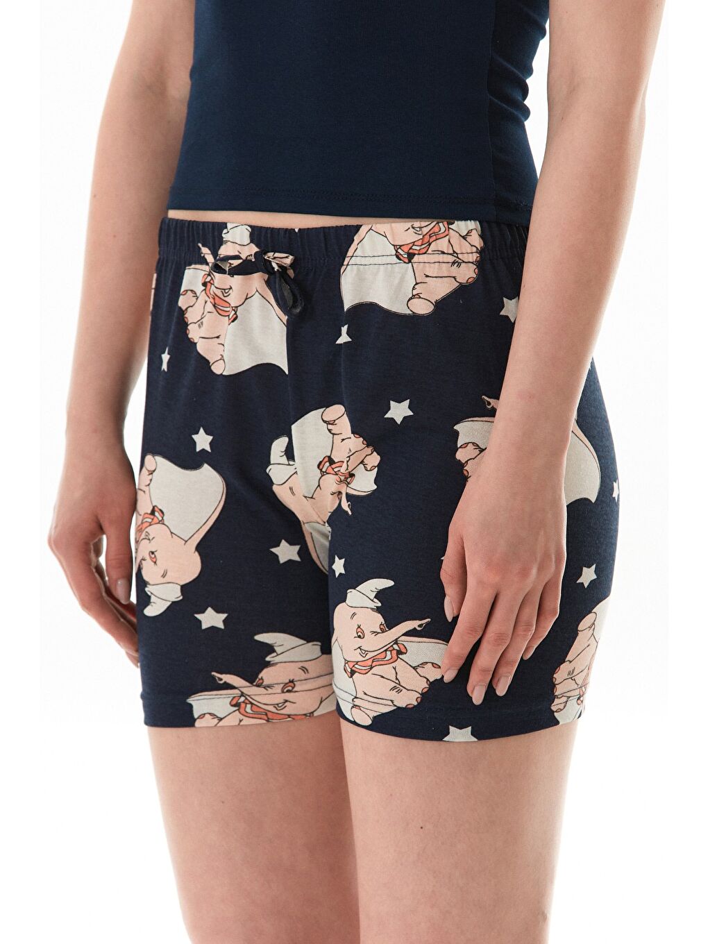 Mavi Fil Baskılı Beli Bağcıklı Şort-4