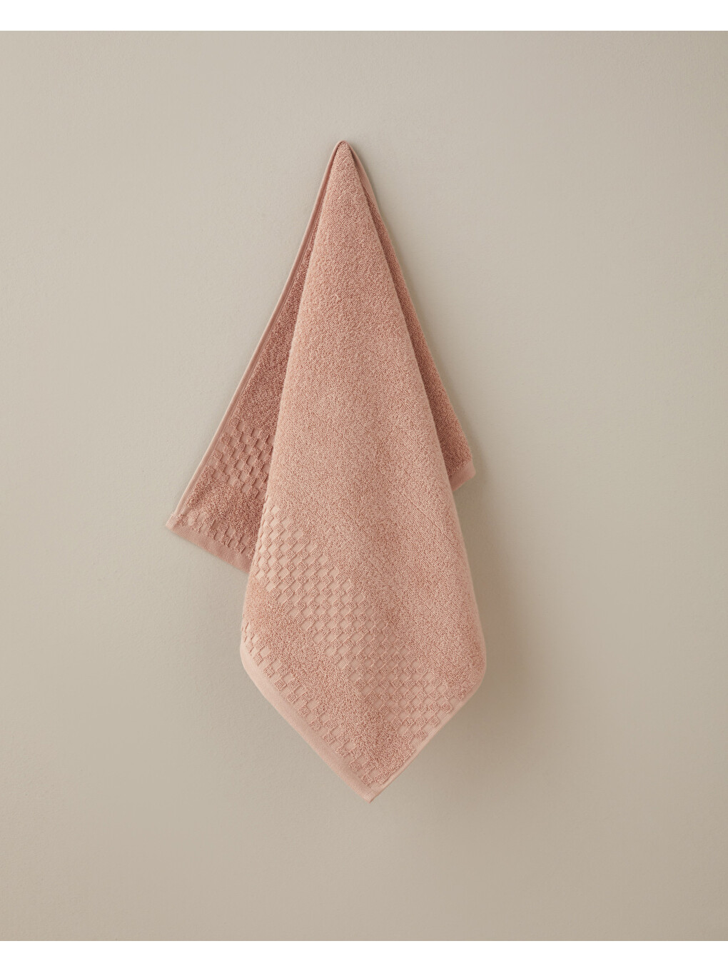 Pembe Border Check Pamuk Yüz Havlusu 50x80 Cm Somon