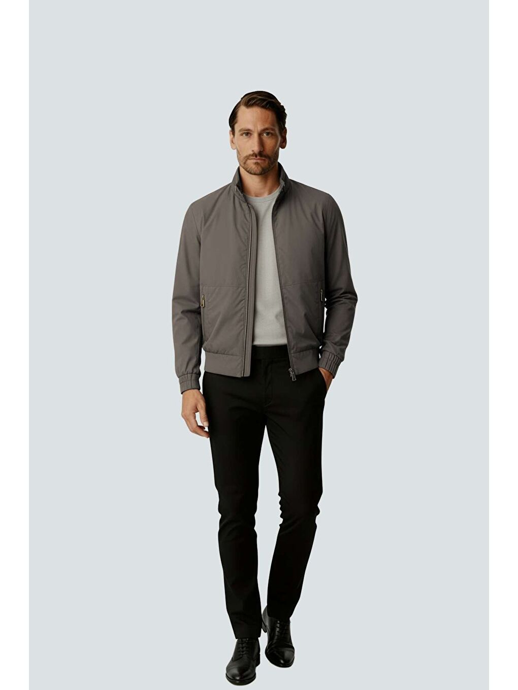 Bej Taş Rengi Modern Erkek Bomber Mont