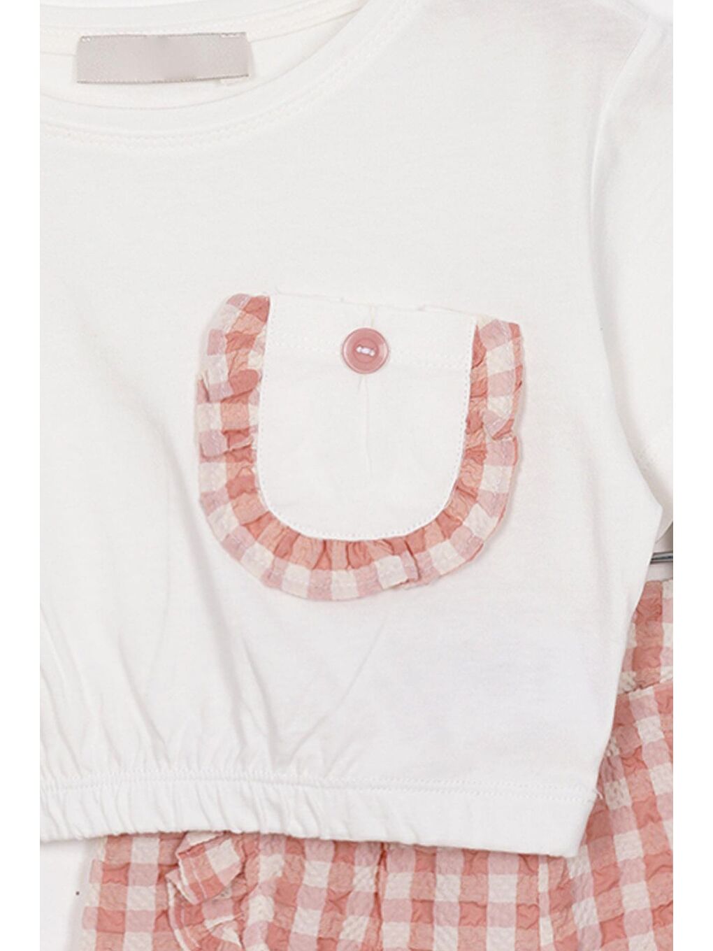 Lila Fırfır Detaylı Ekru Pudra Renk Kız Çocuk Şortlu Takım-2