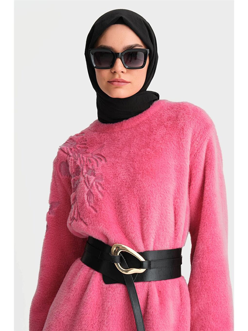Nakış Detaylı Pelüş Tunik 24K4304 Pembe-2