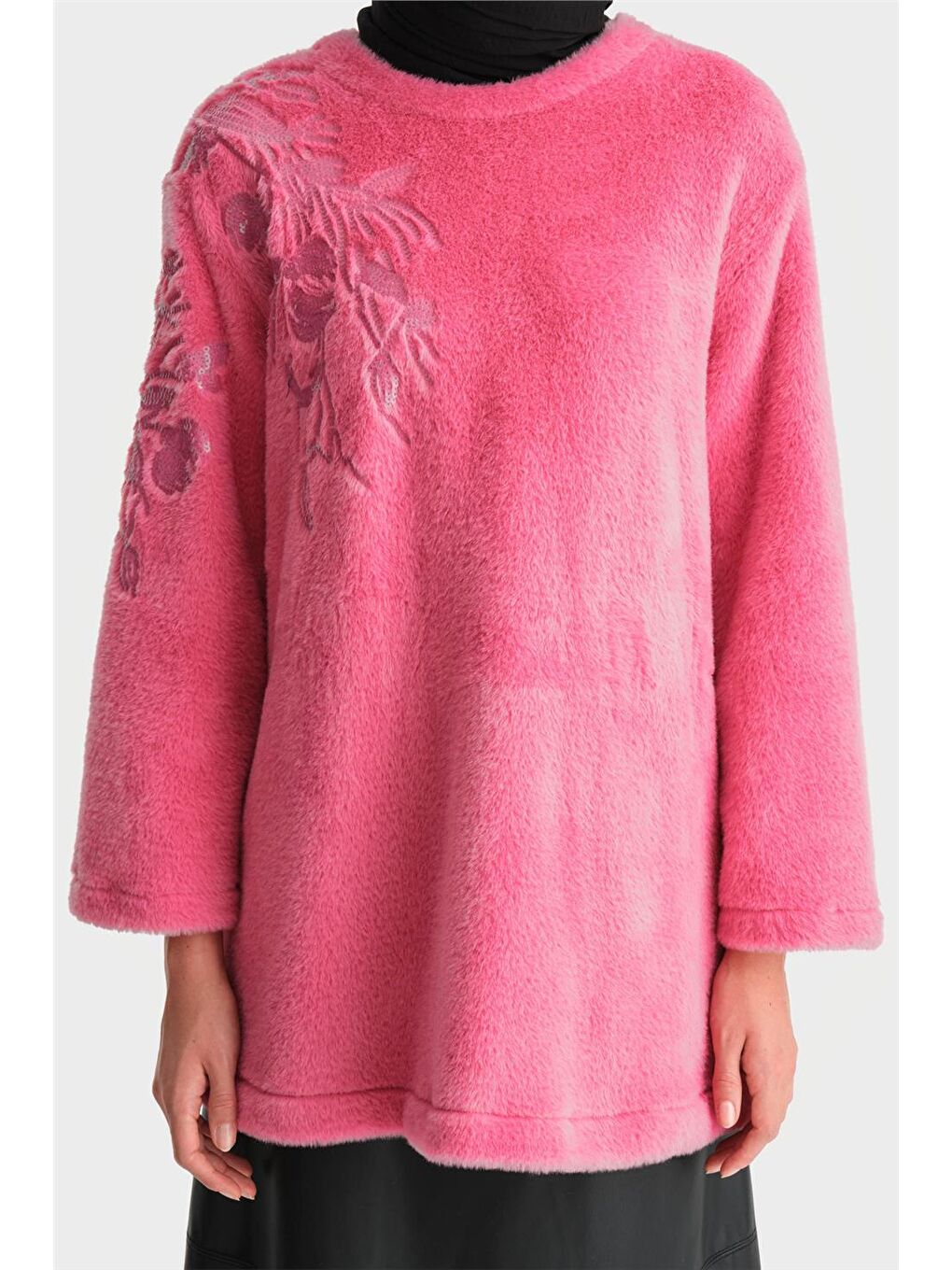 Nakış Detaylı Pelüş Tunik 24K4304 Pembe-5