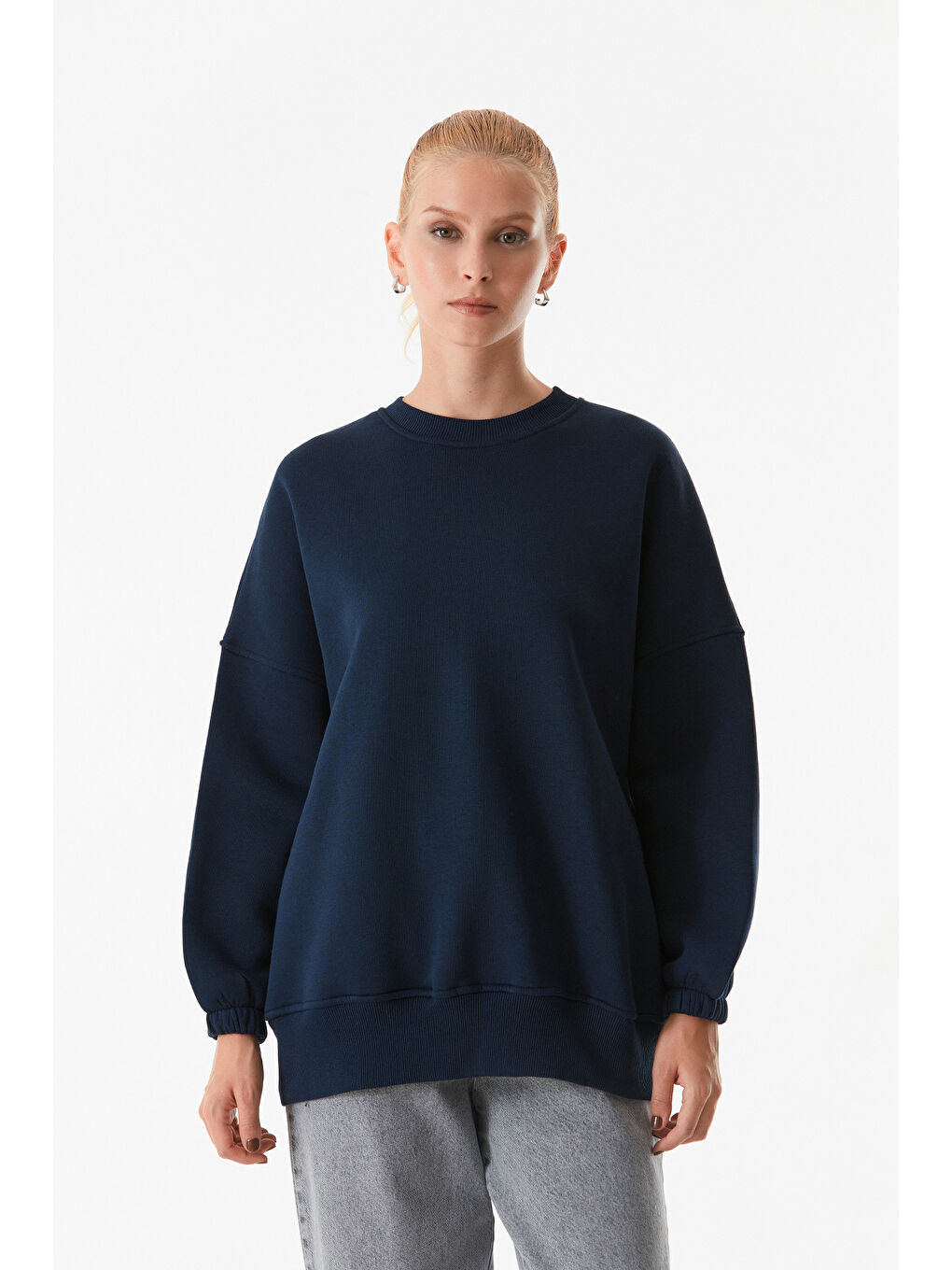 Fullamoda Lacivert Basic Bisiklet Yaka Sweatshirt