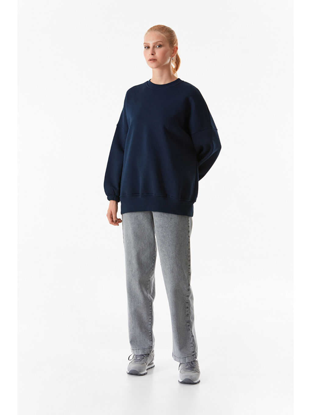 Fullamoda Lacivert Basic Bisiklet Yaka Sweatshirt - 1