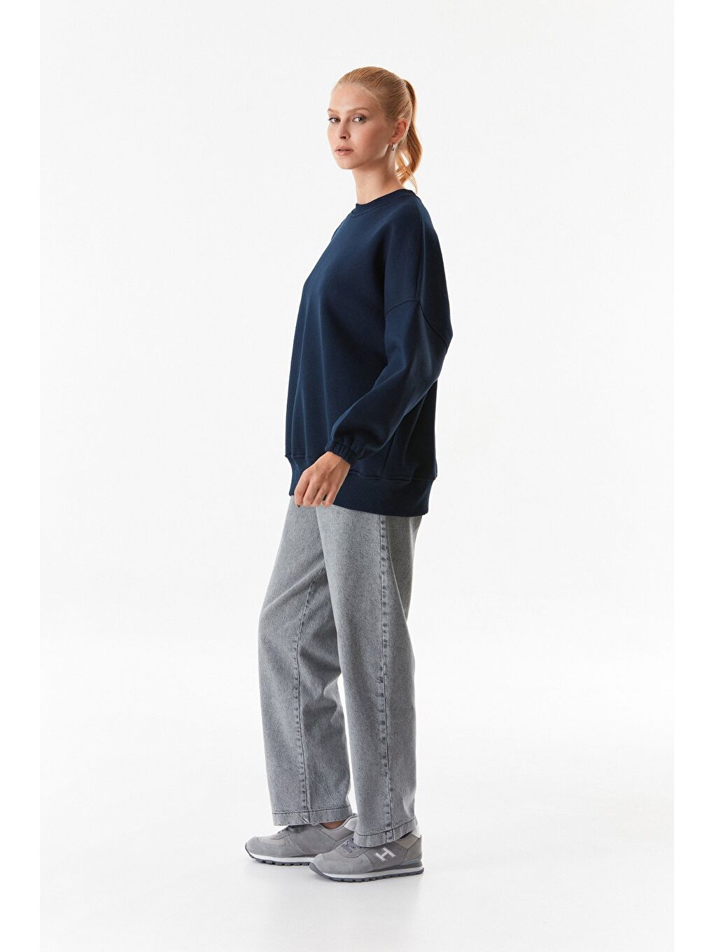 Fullamoda Lacivert Basic Bisiklet Yaka Sweatshirt - 3