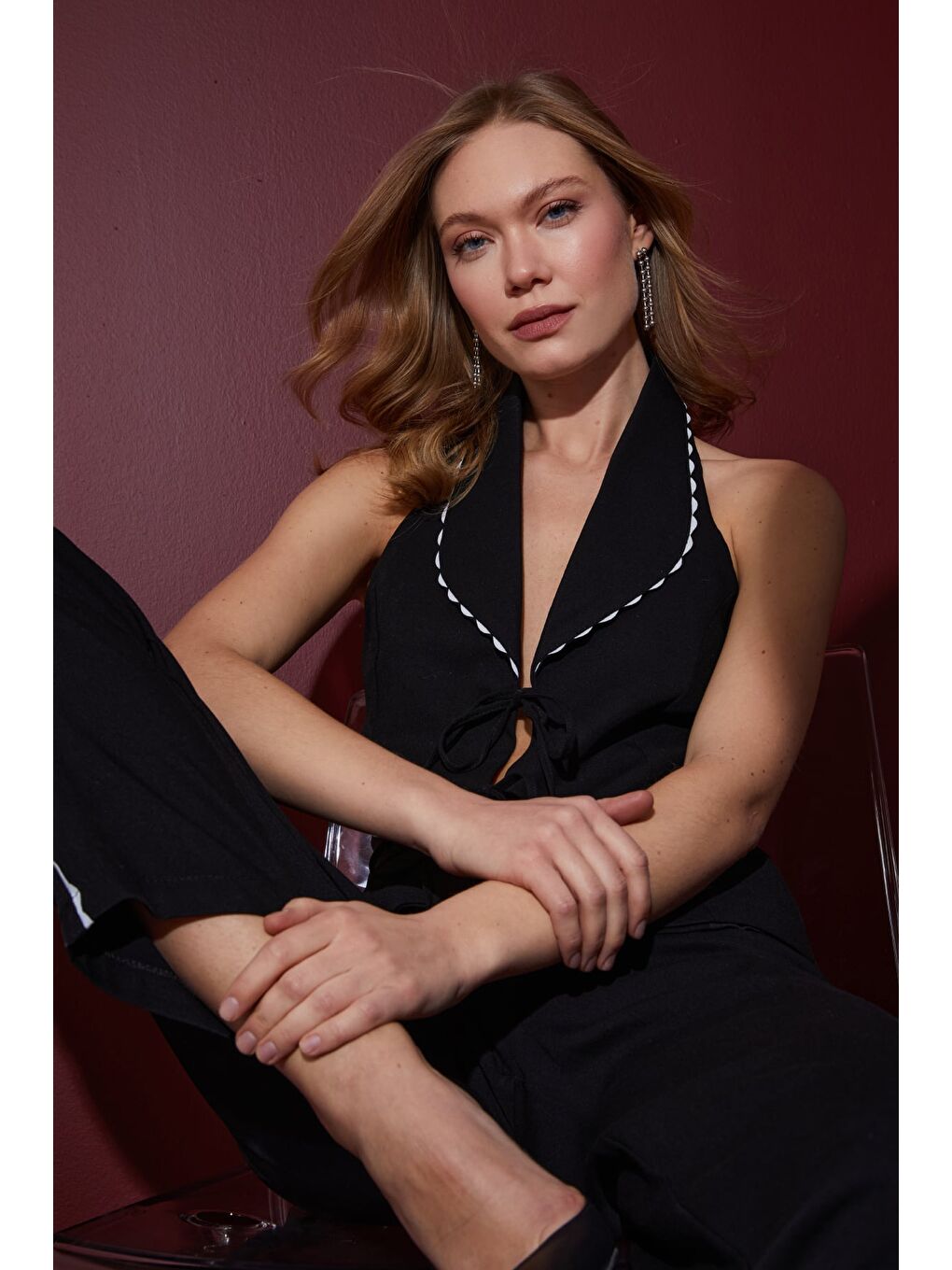 Siyah Biyeli Boyundan Geçmeli 2 Li Takım