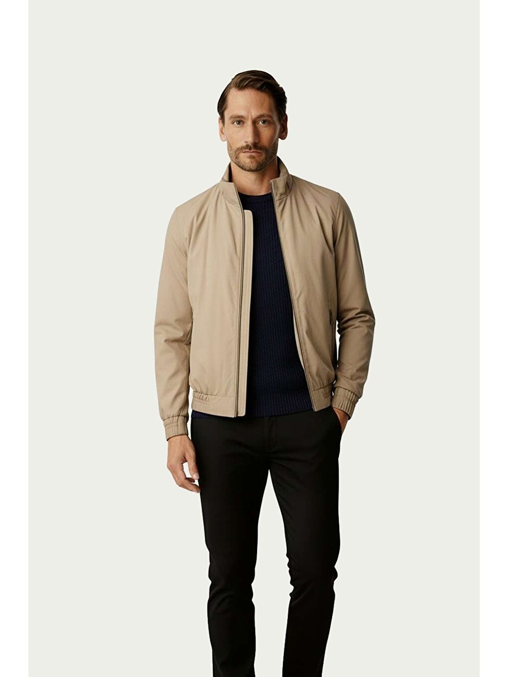 Bej Taş Erkek Bomber Mont – Modern Kesim