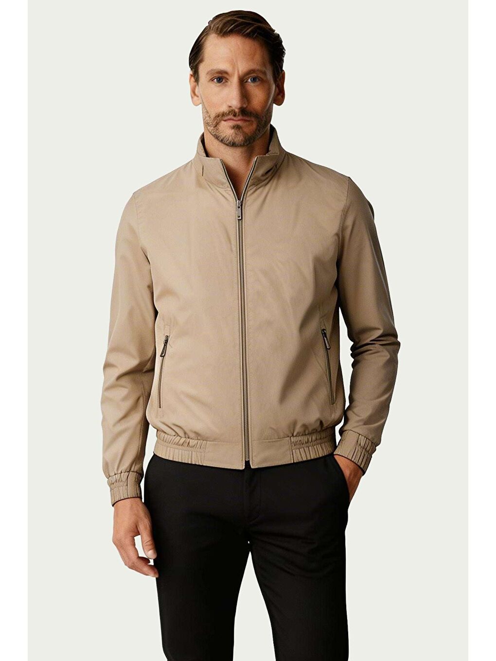 Bej Taş Erkek Bomber Mont – Modern Kesim-1