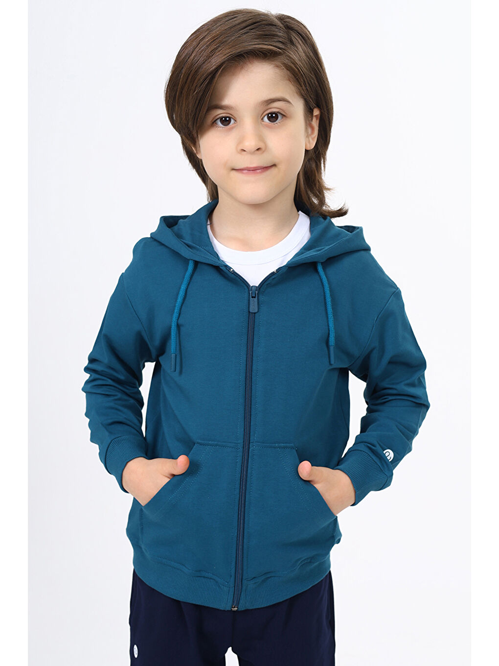 Petrol Erkek Çocuk Fermuarlı Sweatshirt